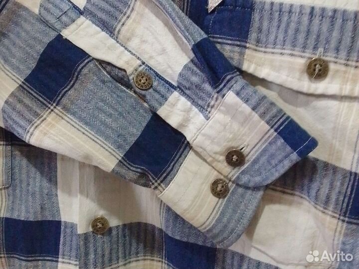Мужская рубашка в клетку ворот 45 46. Хлопок