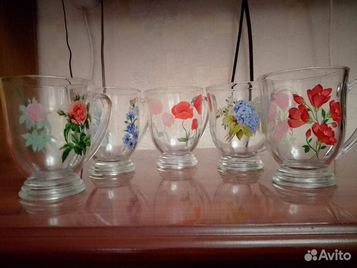 Чашки стеклянные с заварным чайником