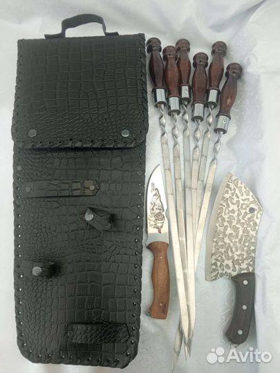 Шашлычный набор в натуральном кожаном чехле