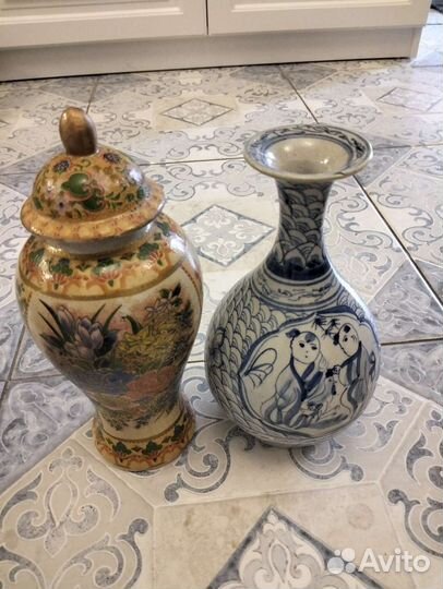 Чайницы китайские, ваза, винтаж, сацума