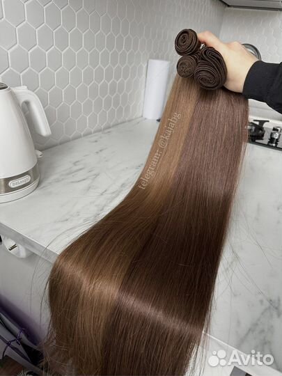 Волосы для наращивания русый 80 см капсулы