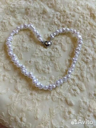 Чокер сердце с жемчугом на магните