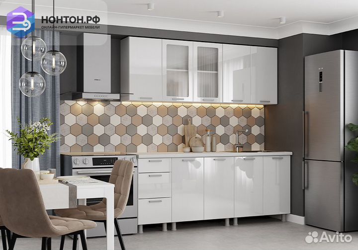 Кухня Эстель 2.0 м белый / белый глянец