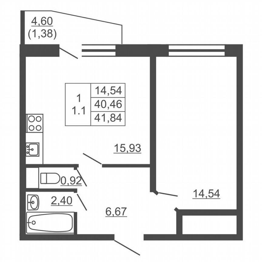 1-к. квартира, 41,8 м², 8/16 эт.