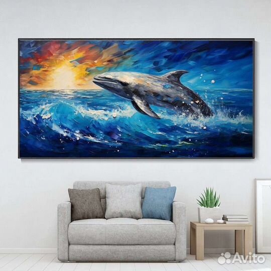 Текстурная картина маслом Танец дельфина 3D