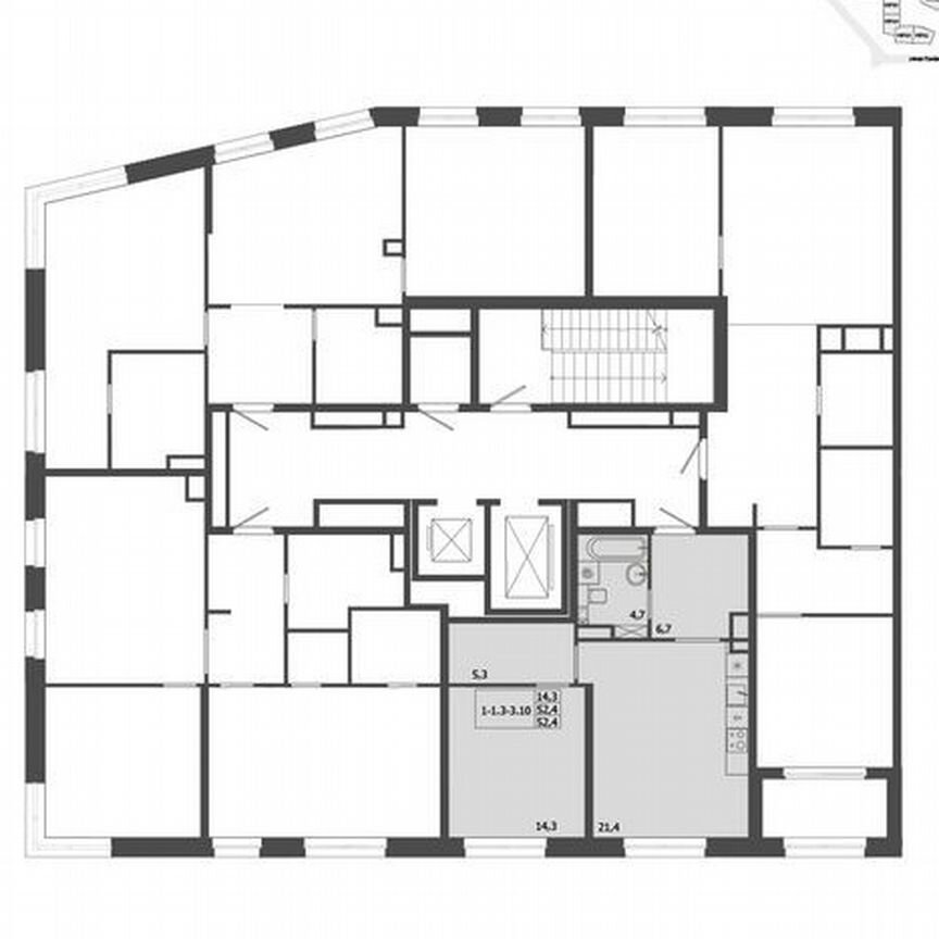 1-к. квартира, 52,4 м², 5/9 эт.