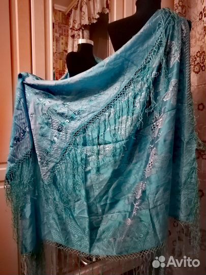 Платок шаль жаккард СССР большие