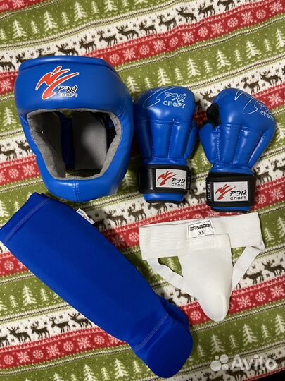Шлем, перчатки, щитки, бандаж защитный Рэй спорт