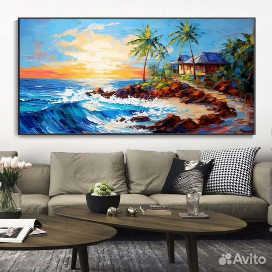 Текстурная картина маслом Закат над островом