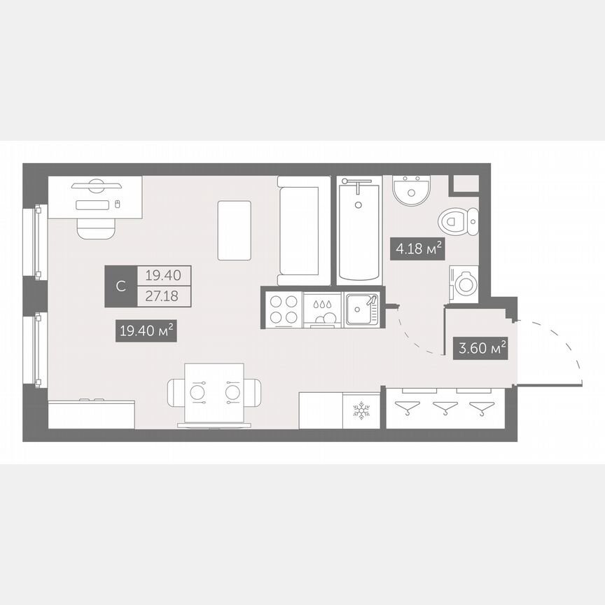 Апартаменты-студия, 27,2 м², 16/17 эт.