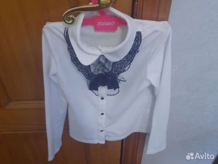 Школьная блузка белая трикотаж для девочки р. 128