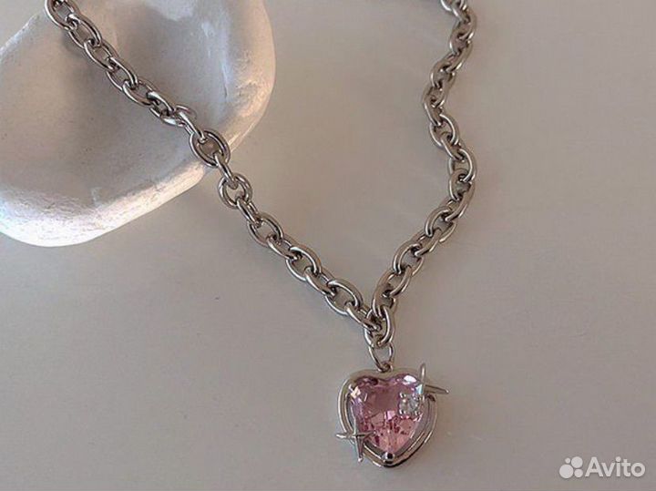 Кулон сердце и ожерелье y2k