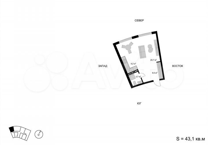 Квартира-студия, 43,1 м², 13/17 эт.