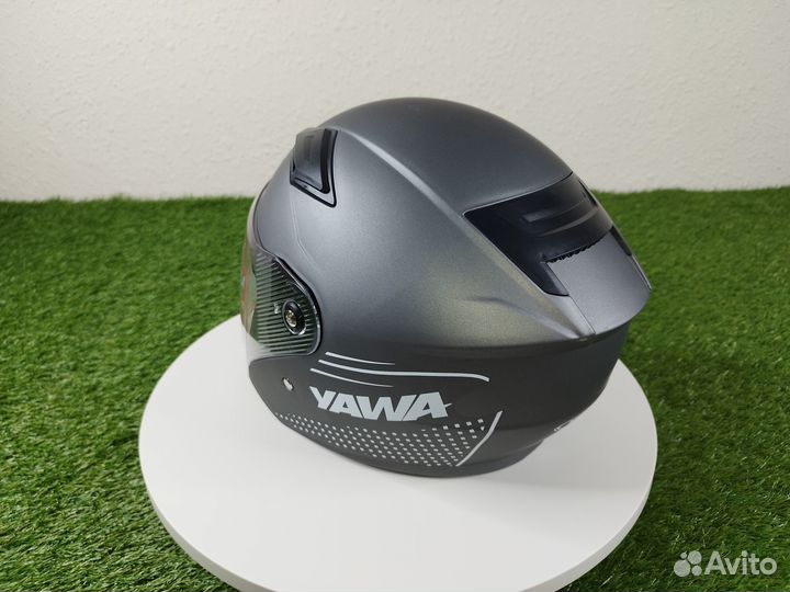Мотошлем полуоткрытый Yawa. Серый матовый. Новый