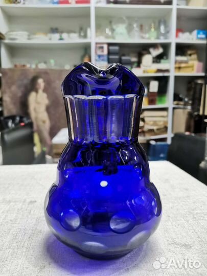 Кувшин синее двуслойное стекло Кобальт СССР (Ч)