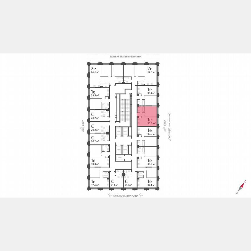 1-к. квартира, 36 м², 26/43 эт.