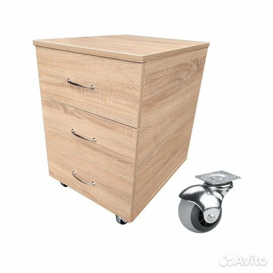 Тумба прочная на железных колёсах 3-ящика