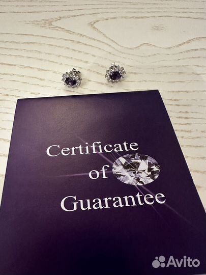 Пусеты белое золото с аметистами