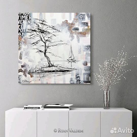 Современная картина, Серенада моря, 80х80см Дерево