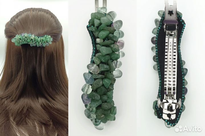 Заколка для волос из бисера и натур. камня