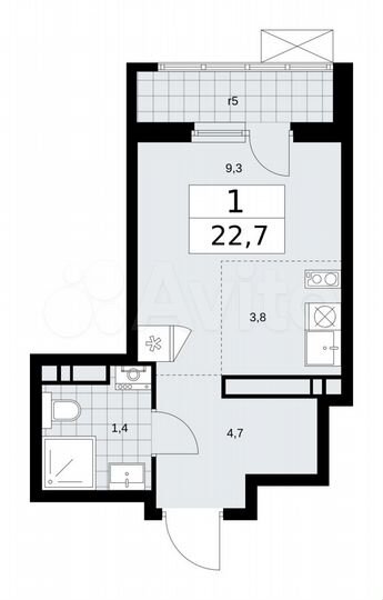 Квартира-студия, 22,7 м², 14/16 эт.