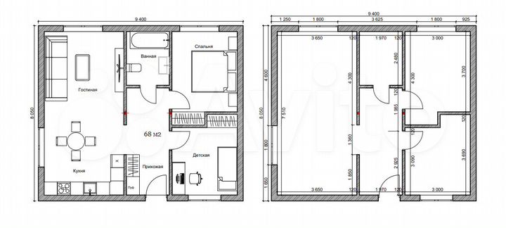 Дом 68 м² на участке 6 сот.
