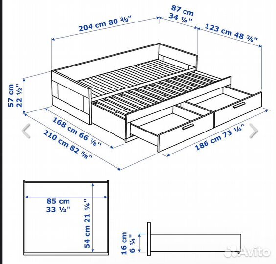 Кровать IKEA односпальная с доп местом