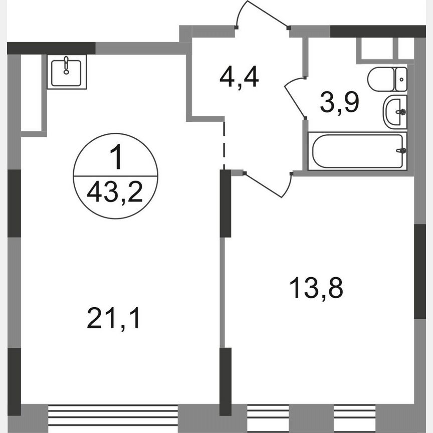 1-к. квартира, 43,2 м², 4/17 эт.