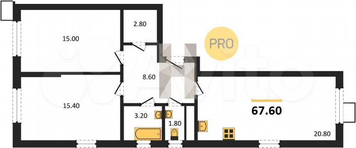 2-к. квартира, 67,6 м², 11/18 эт.