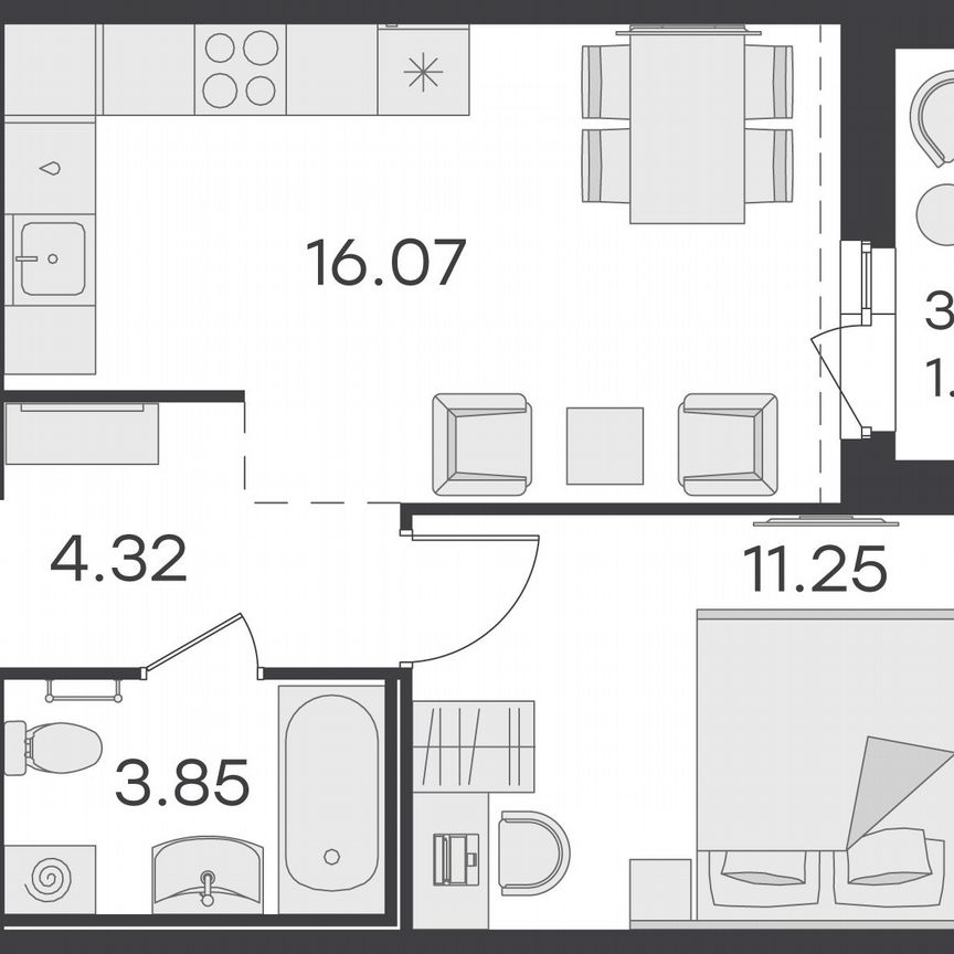 1-к. квартира, 37 м², 12/15 эт.