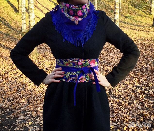 Пояс кушак замша и павловопосадский платок женский