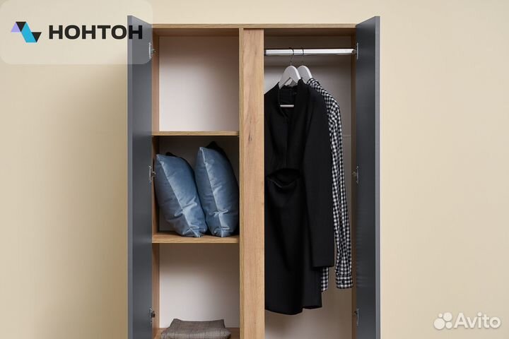 Шкаф 2-х створчатый Ирма дуб крафт золото / серый графит