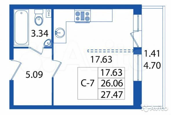 Квартира-студия, 27 м², 21/22 эт.