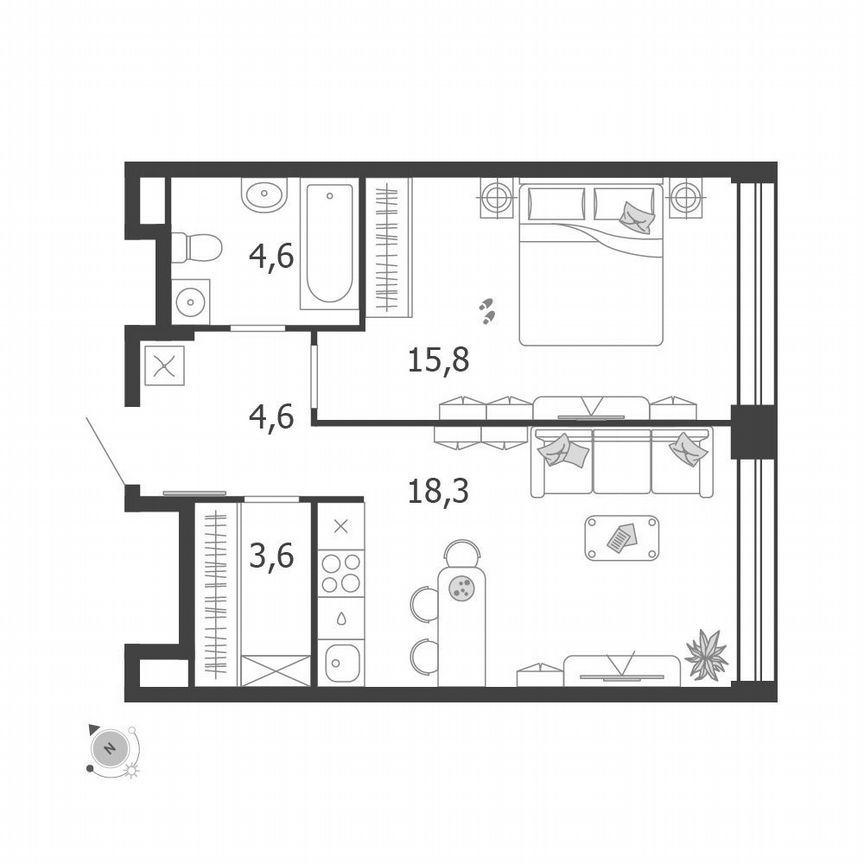 1-к. квартира, 46,9 м², 4/12 эт.