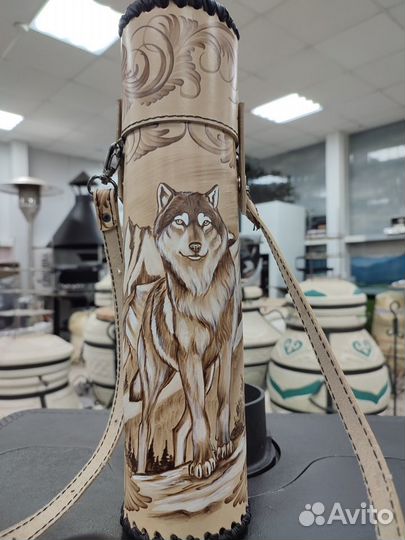 Термос в чехле из натуральной кожи