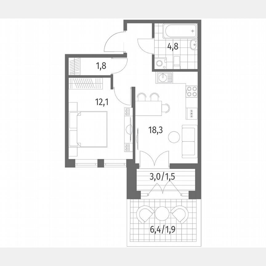 1-к. квартира, 40,4 м², 2/8 эт.