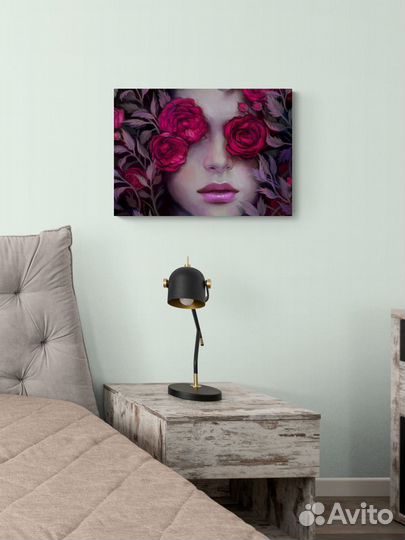 Картина розы цветы девушка силуэт глаза 70х50