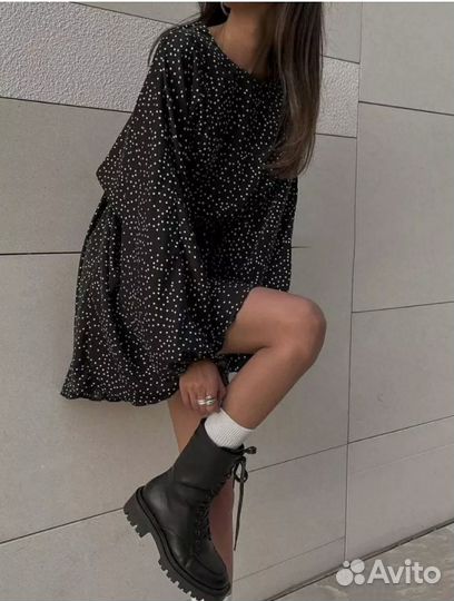 Платье черное в горошек
