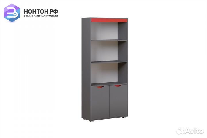 Стеллаж Неаполь с дверками графит / красный