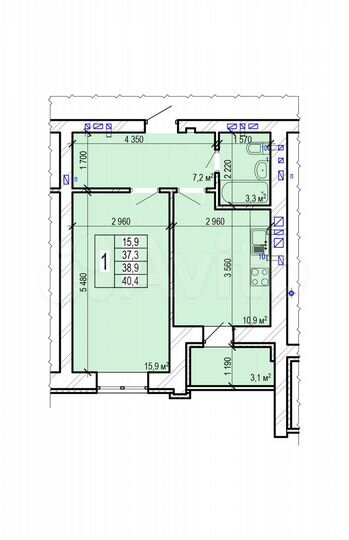 1-к. квартира, 40,4 м², 7/10 эт.