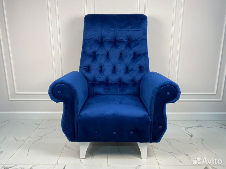 Кресло-трон Луара, синий бархат