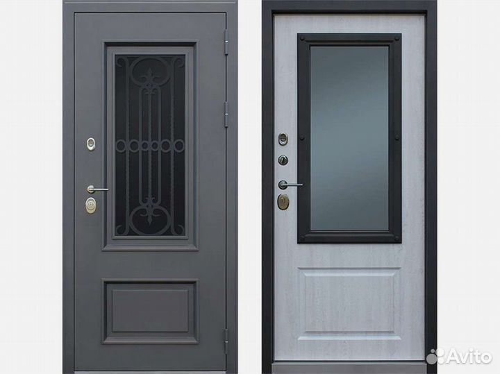 Стальная дверь Аляска с окном и лазерной резкой