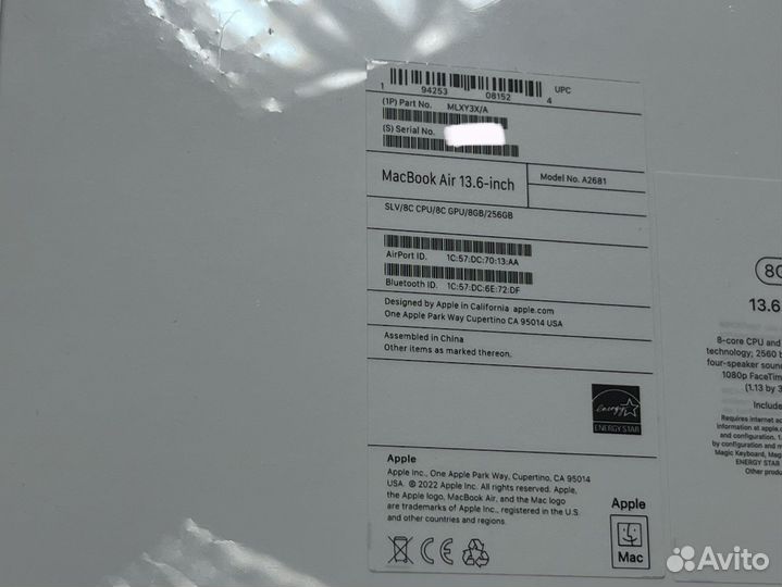 Новый MacBook 13.6 Air M2 8/256Gb+