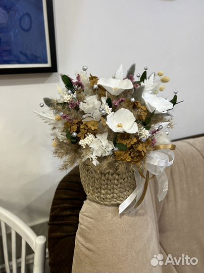 Букет из сухоцветов/ Вязанное кашпо