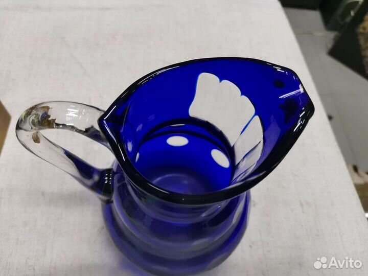 Кувшин синее двуслойное стекло Кобальт СССР (Ч)