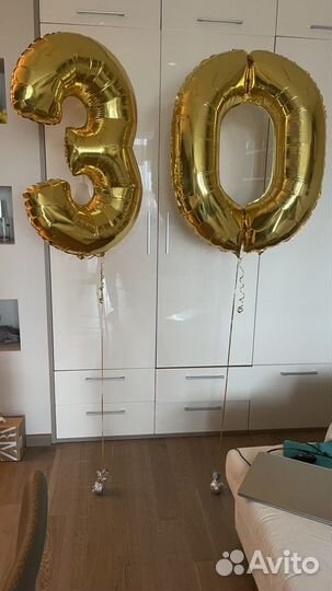 Воздушные шары цифры 30 золотые