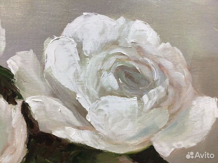 Картина «Белые розы»холст масло 40 х 50 см