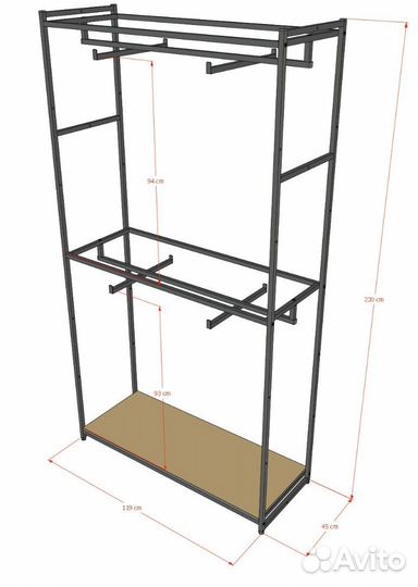 Стеллаж для одежды в стиле Лофт A22120-03-чдс (220