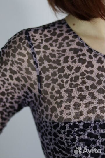 Боди классическое из сетчатой ткани леопард