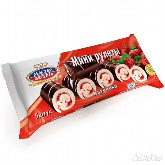 Мини-рулеты бисквитные с клубничной начинкой 175г